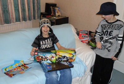 Nathaniel opening presents on his birthday